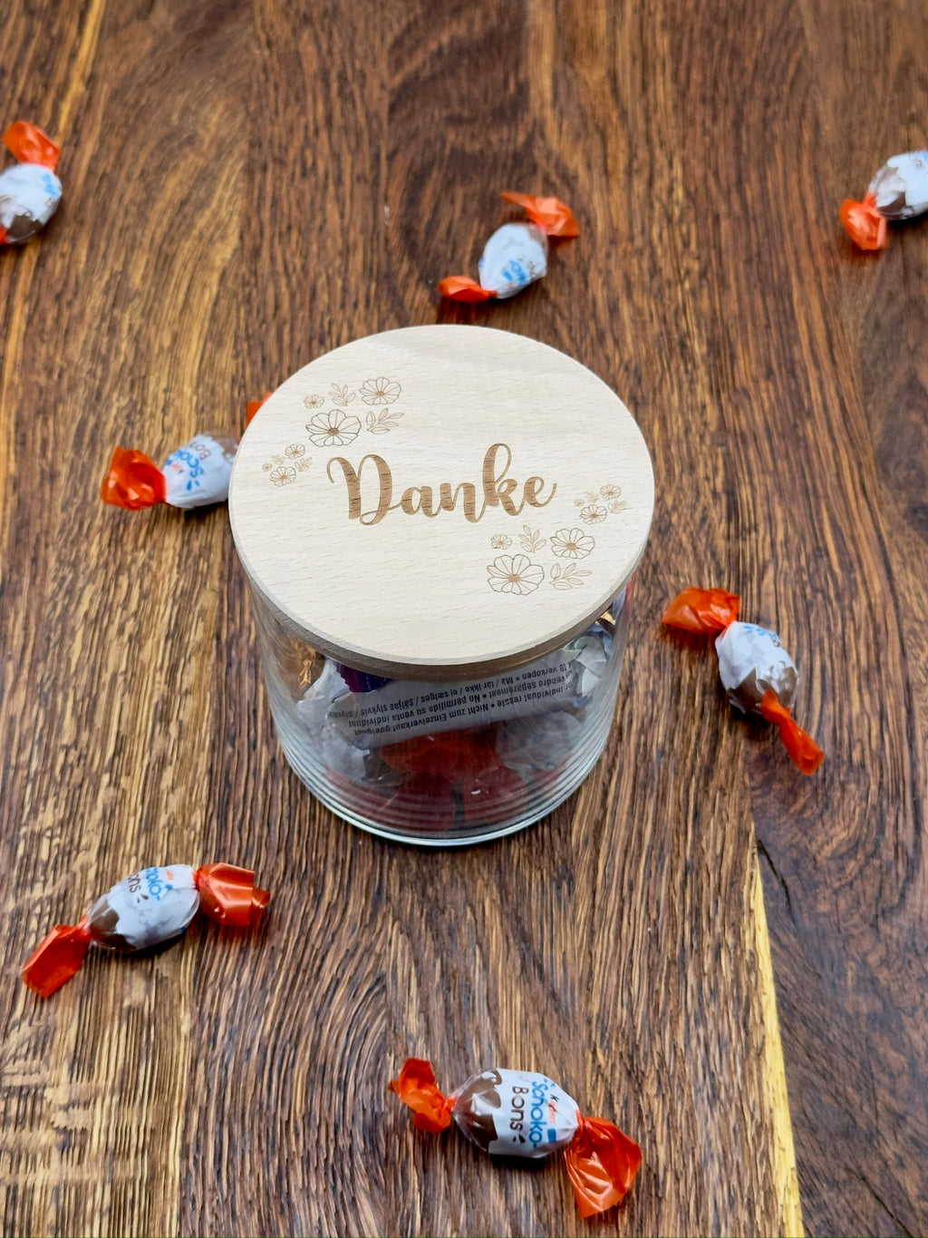 Vorratsglas „Danke“ mit Holzdeckel in 3 Größen