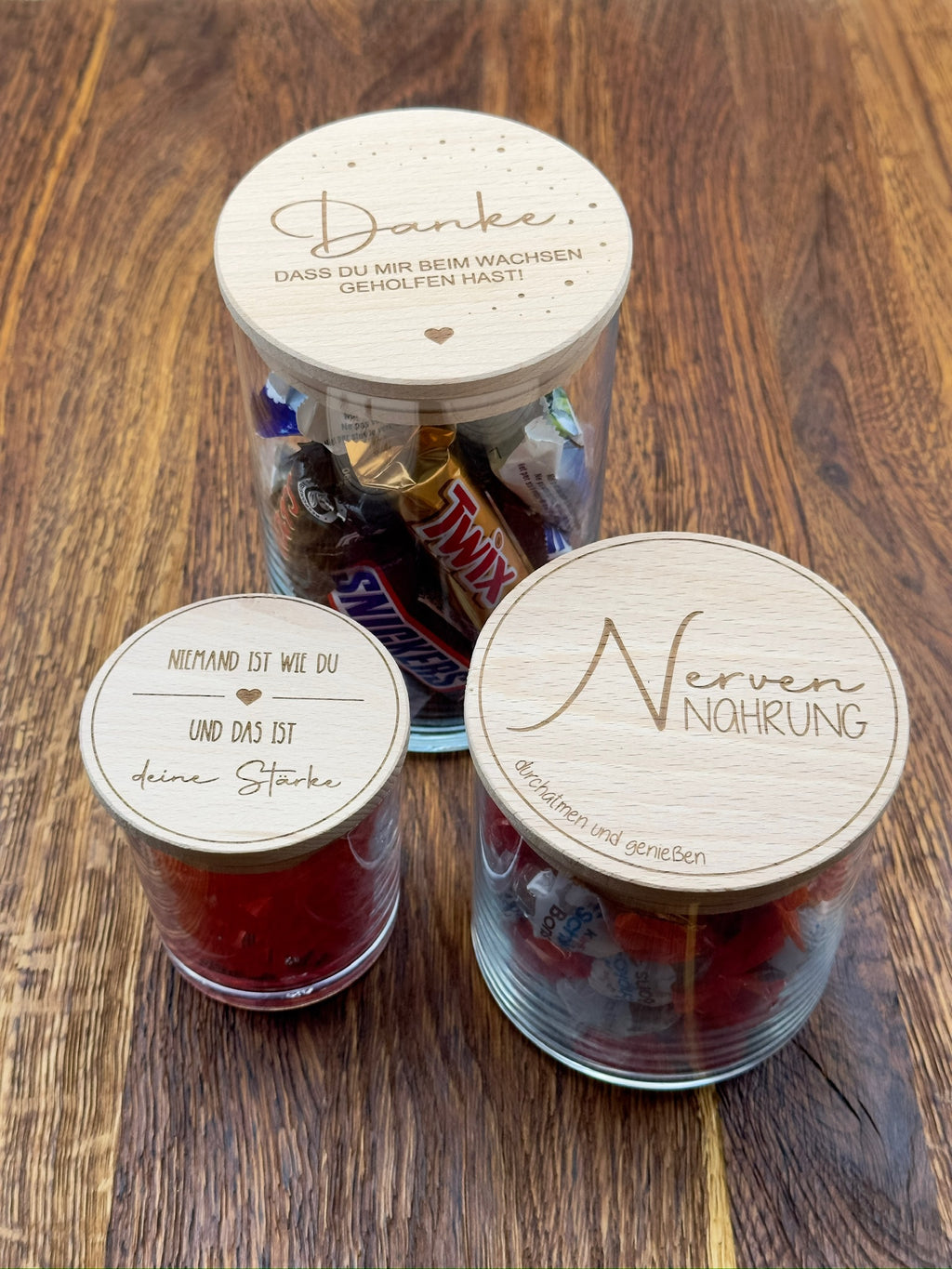 Vorratsglas „Danke“ mit Holzdeckel in 3 Größen