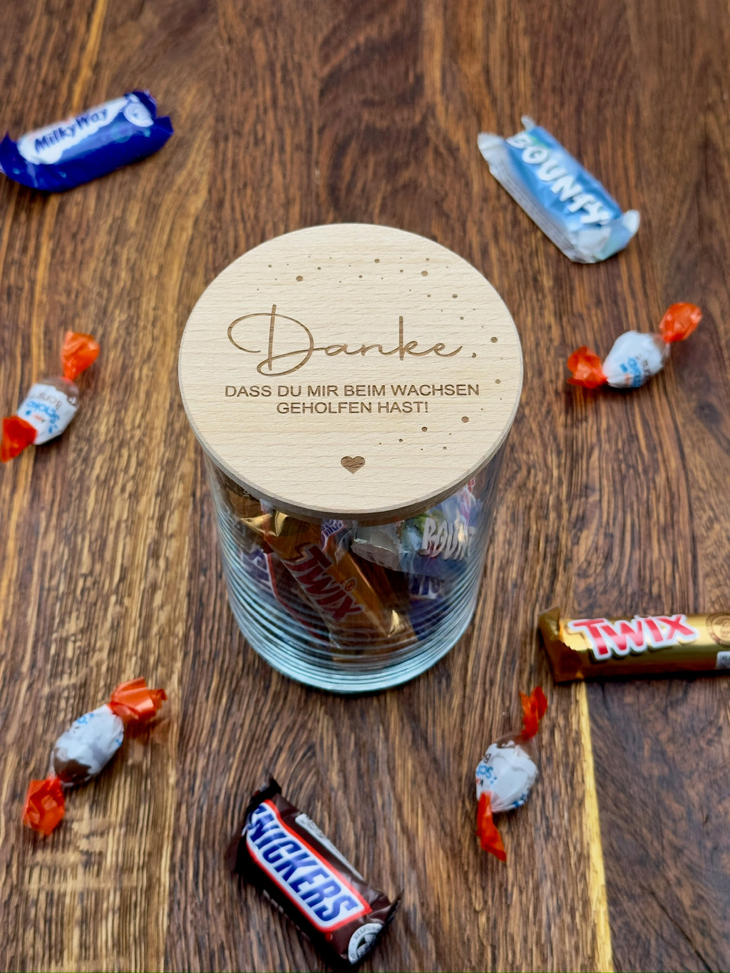 Vorratsglas „Danke, dass du…“ mit Holzdeckel in 3 Größen